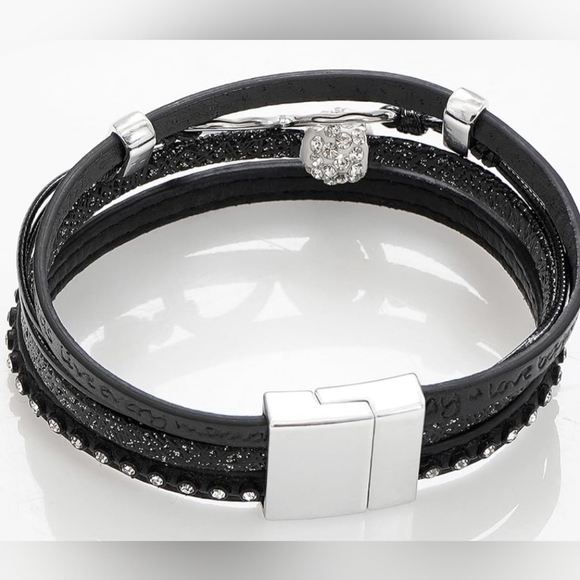 2/$40 Silver Heart Black Layered Gift Holiday Bracelet-(#0274) - Picture 4 of 7